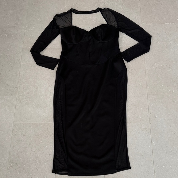 ASOS Black Long Sleeve Mesh Dress - Picture 2 of 3